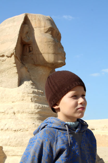 boy standing by the Sphinx